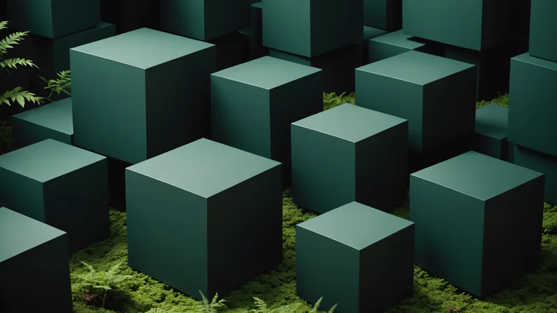 Abstract walled-off geometric shapes in dark tones representing isolated knowledge silos